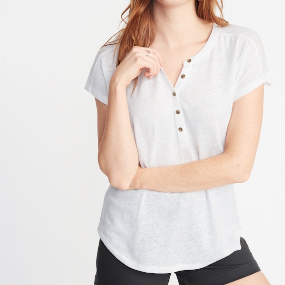 NWT white linen blend dolman sleeve Henley